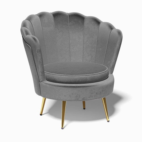 Fotel Muszelka Aksamit Glamour Złote Nóżki do Salonu Szary