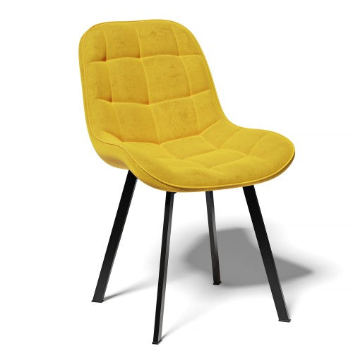 Zółte Krzesło obrotowe do Jadalni Pikowany Welur na Metalowych Nogach