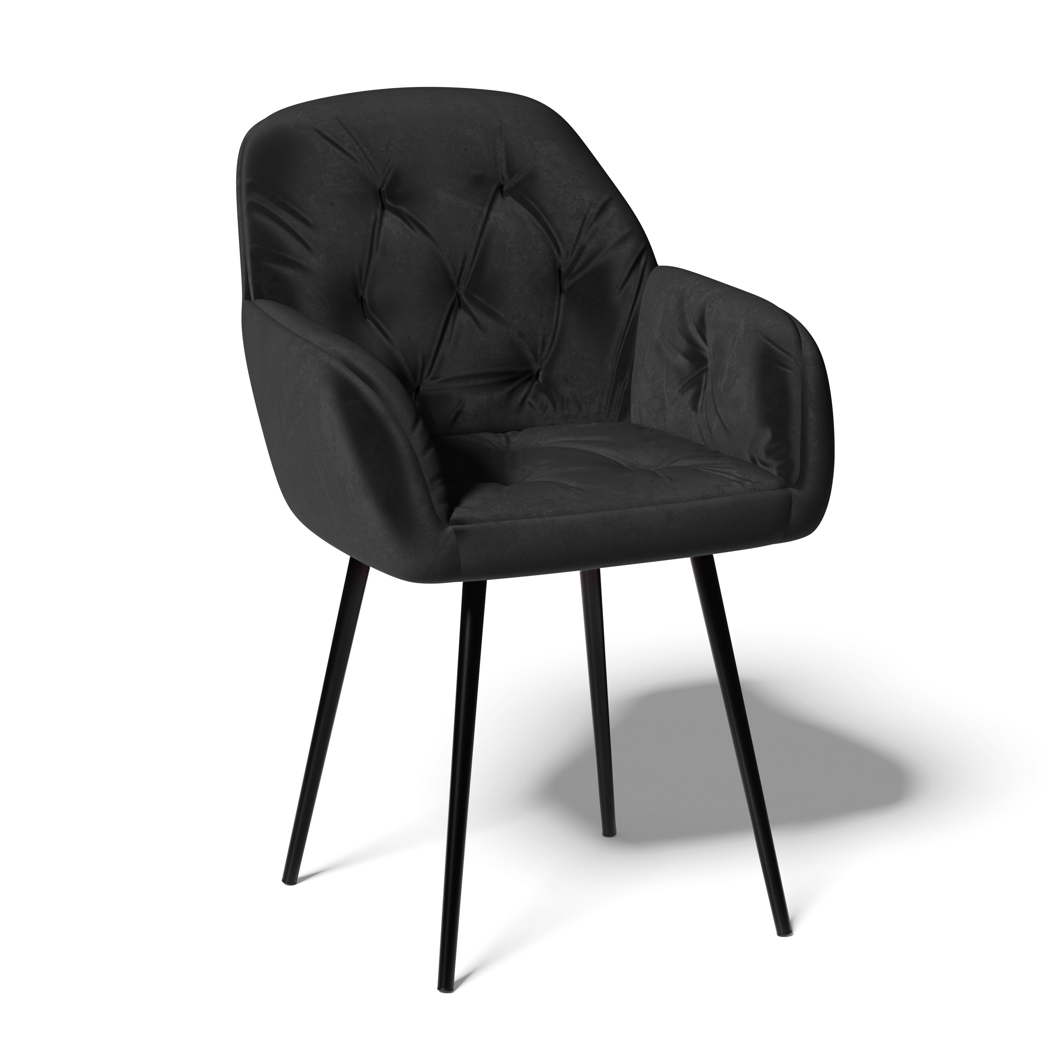 Krzesło do jadalni velvet pikowane z podłokietnikami – czarne