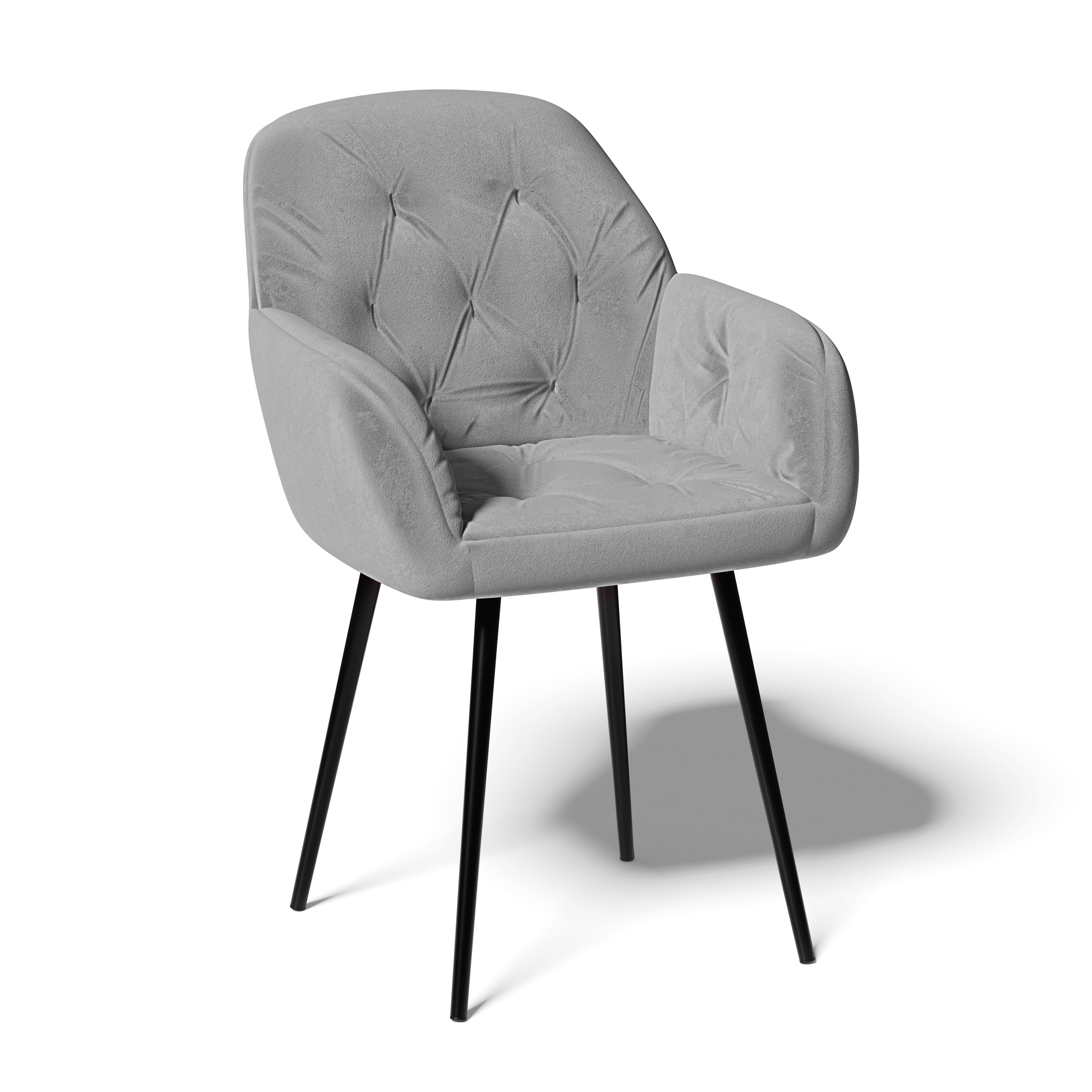 Krzesło do jadalni velvet pikowane z podłokietnikami – szare