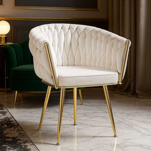 Krzesło Monroe Fotel w Stylu Eleganckim Pleciony Warkocz Białe