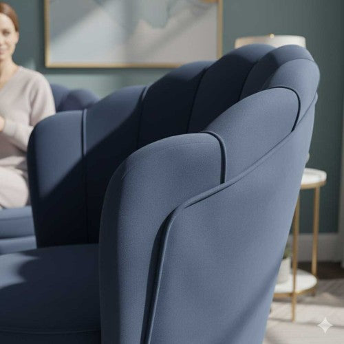 Fotel muszelka velvet glamour złote nogi – niebieski